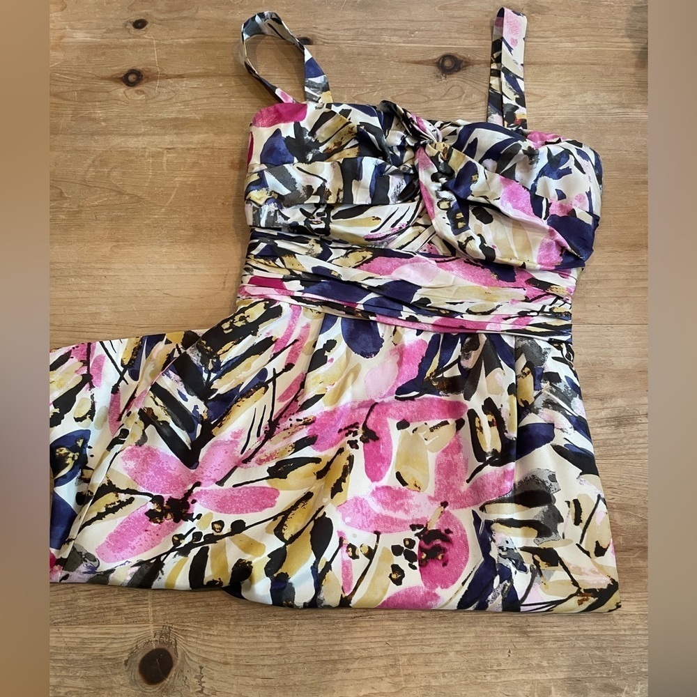 Banana Republic 100% silk pink abstract floral  dress feminine Cocktail Dressy 0 - Picture 2 of 13